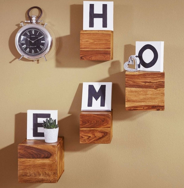 Sheesham Wood Floating Wall Shelf in Teak Finish