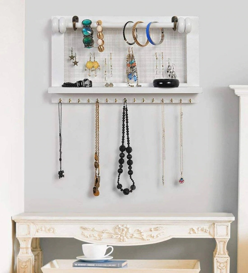 Mango Wood Floating Wallshelf in White Colour