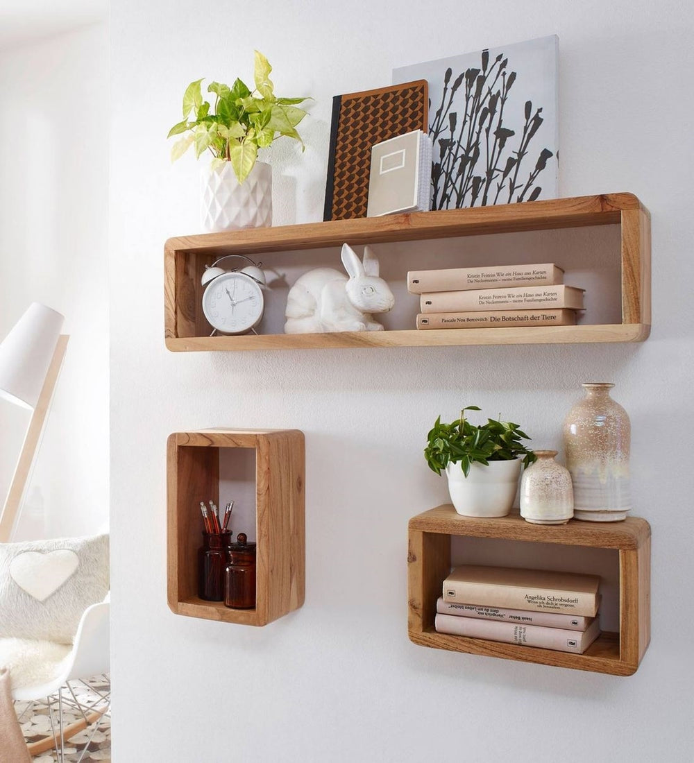 Mango Wood Set Of 3 Floating Wallshelf