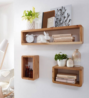 Mango Wood Set Of 3 Floating Wallshelf
