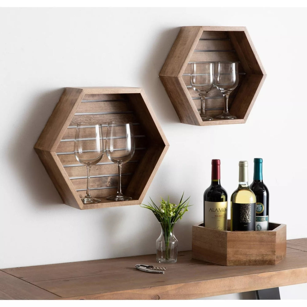 Hexagonal Wood Shelf Set of 3