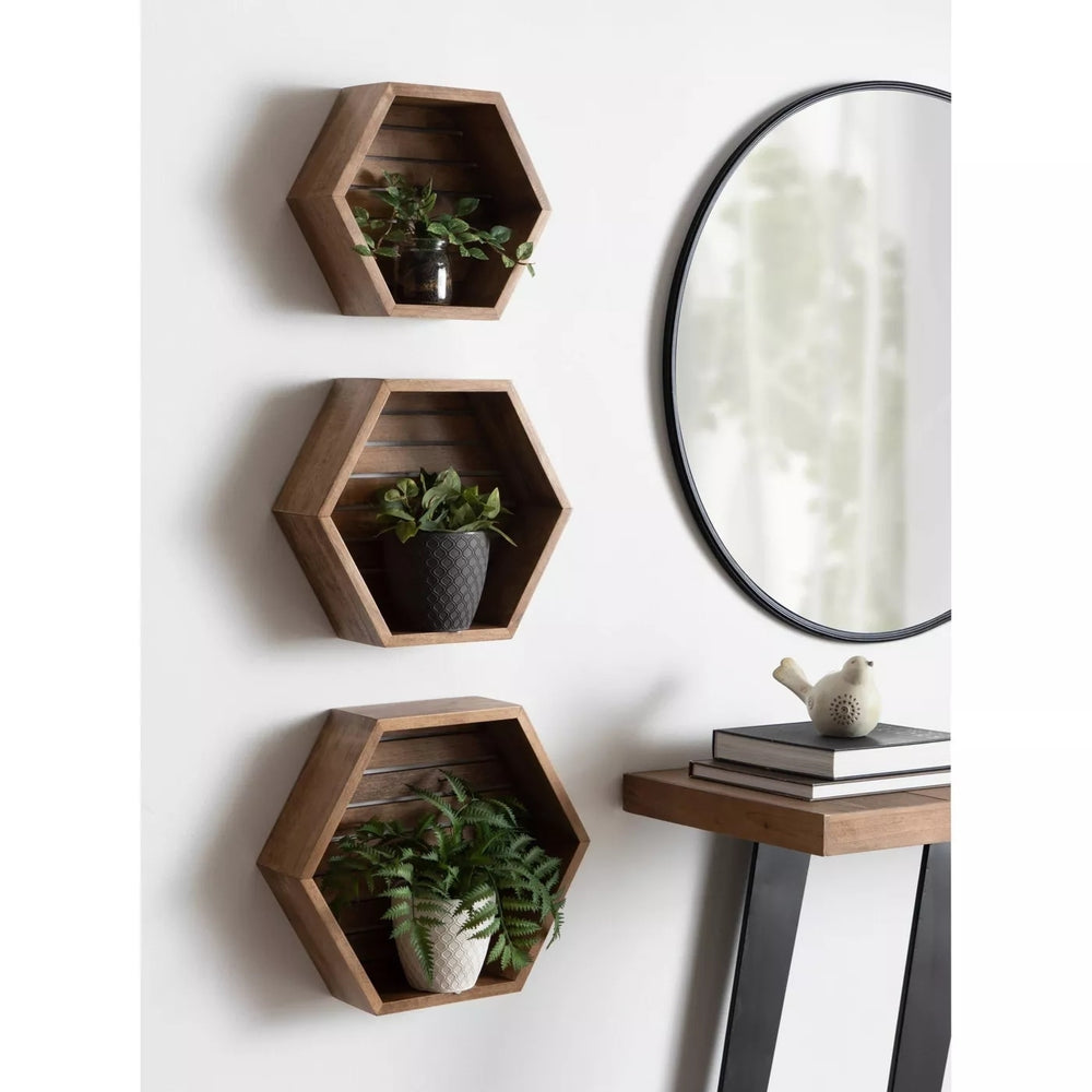Hexagonal Wood Shelf Set of 3