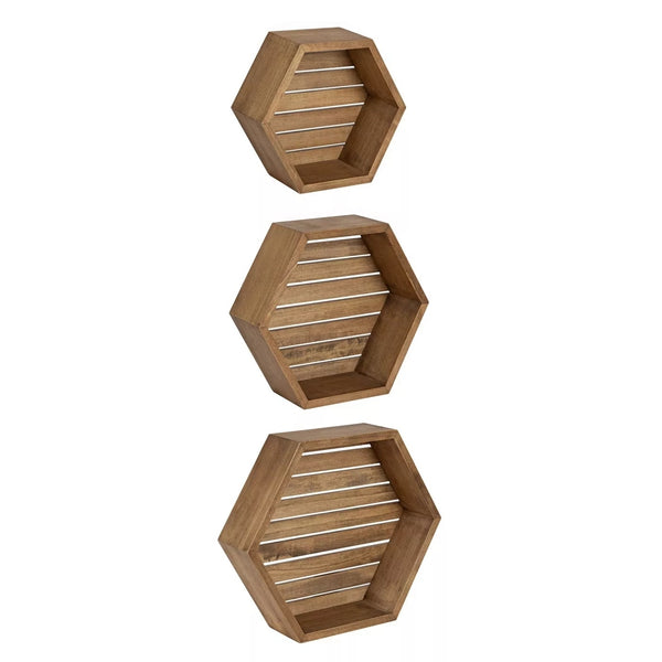 Hexagonal Wood Shelf Set of 3