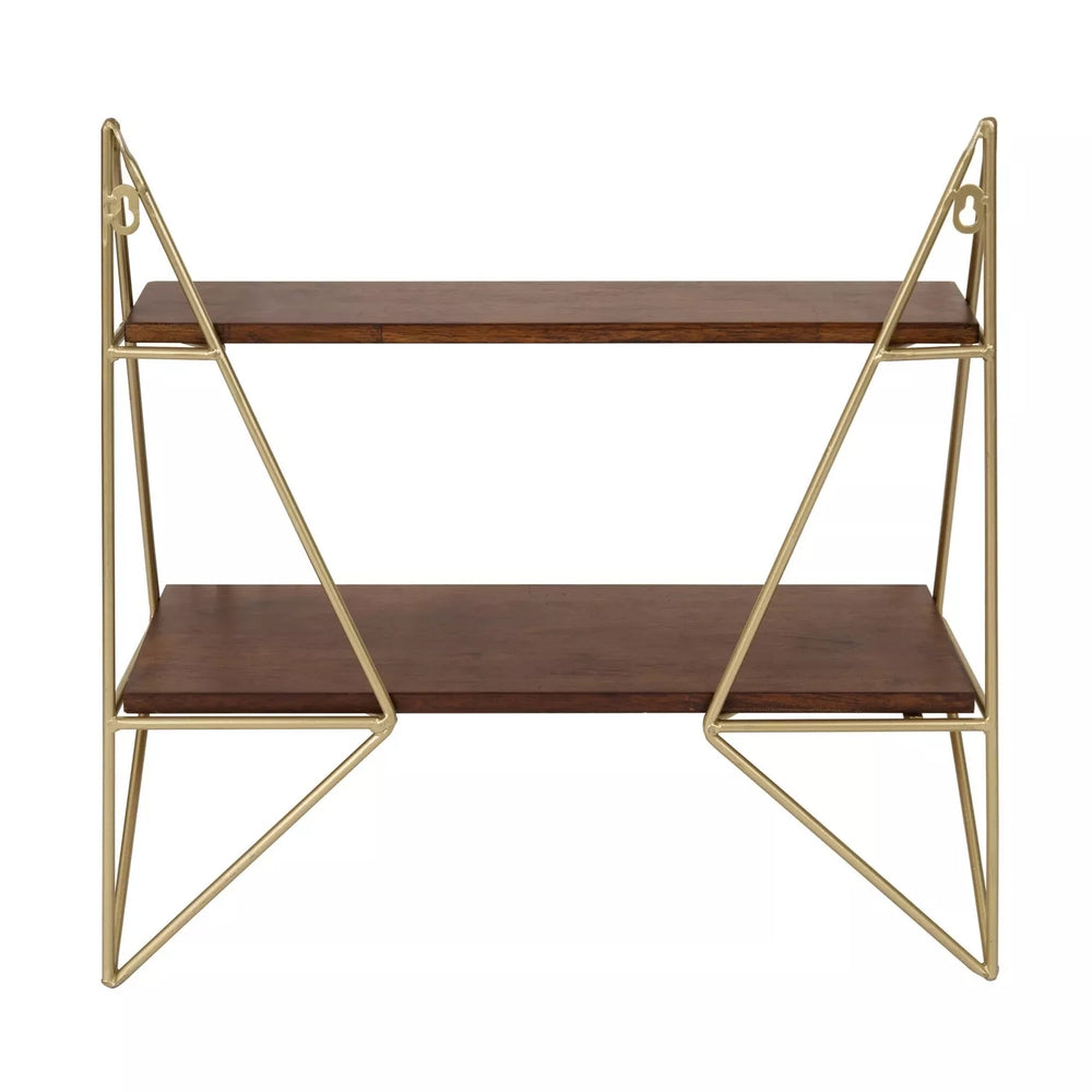 Elita Two-Tier Wood and Metal Wall Shelf Brown/Gold