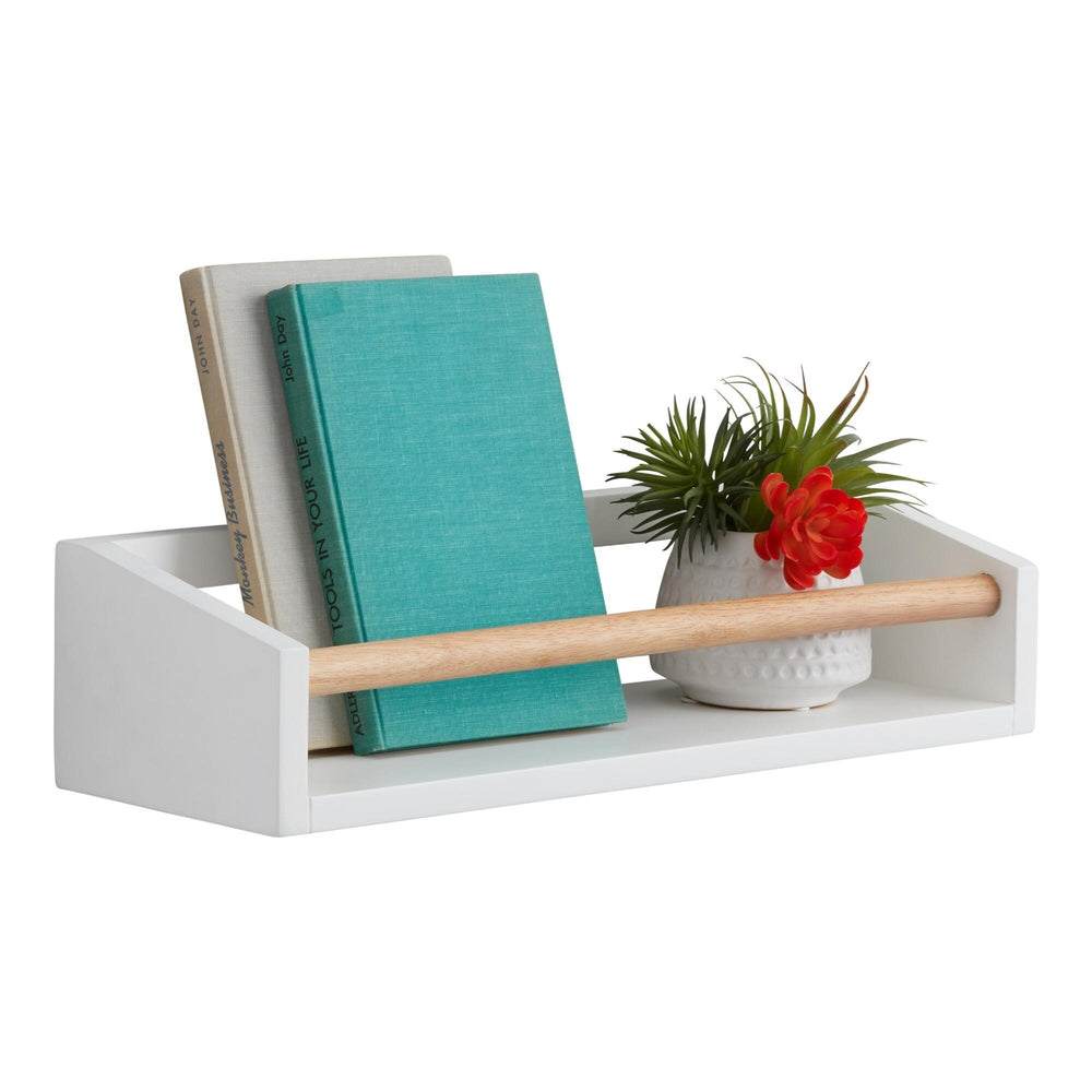 White And Natural Wood Wall Shelf With Bar