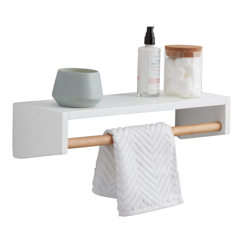 White And Natural Wood Wall Shelf With Bar