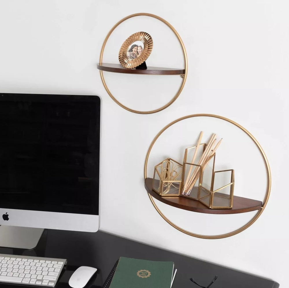 Half Round Wall Shelf Set in Walnut Brown