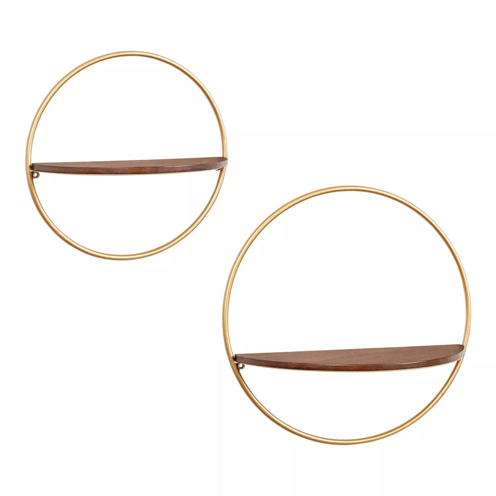 Half Round Wall Shelf Set in Walnut Brown