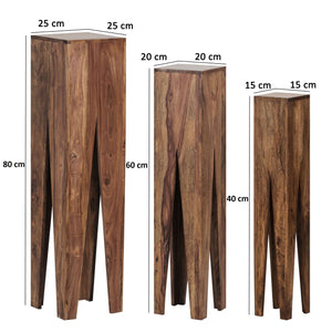 Solid Wood Sheesham Set Of 3 Giraffe Like Legs Side Table