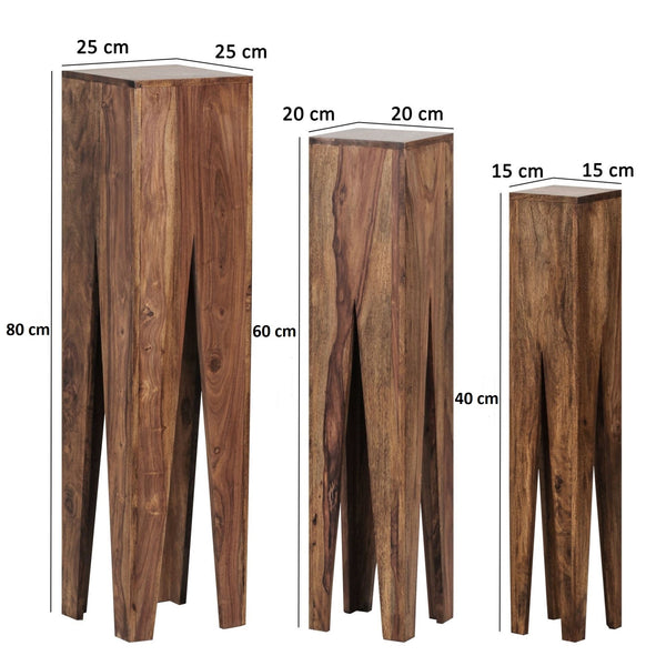 Solid Wood Sheesham Set Of 3 Giraffe Like Legs Side Table