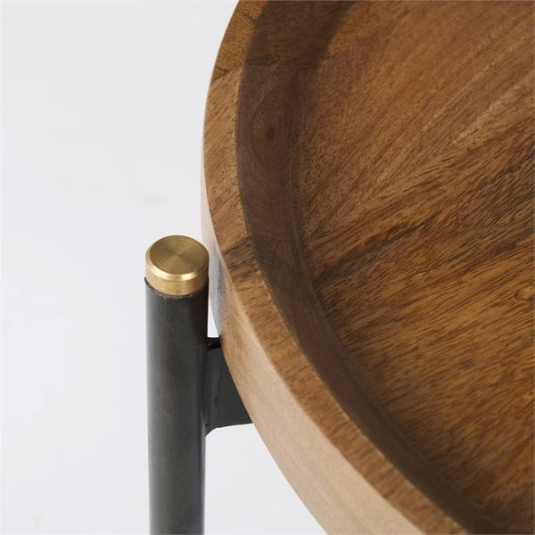 Marquisa 22.5L x 22.5W x 20.8H Brown Wood & Black Metal Base Nesting Side Tables