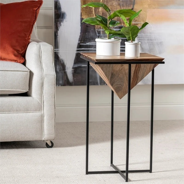 Parisian Brown Wood and Metal Accent Table