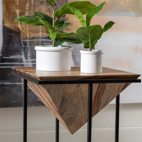 Parisian Brown Wood and Metal Accent Table
