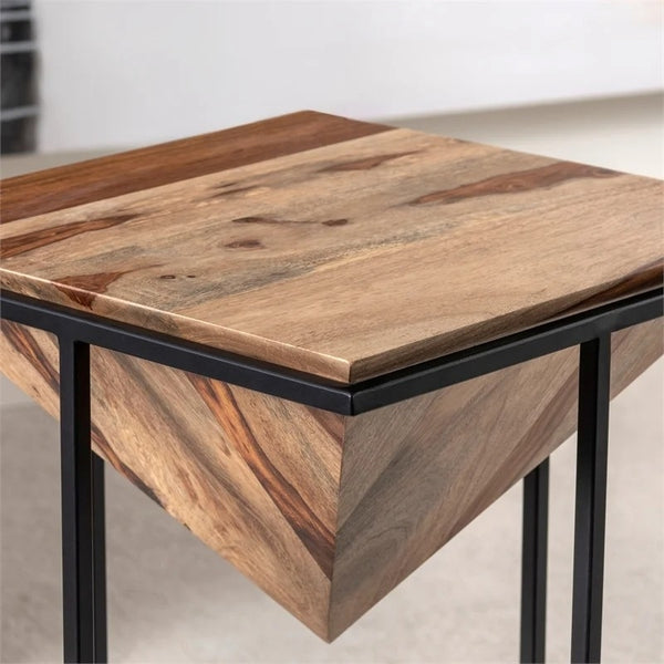 Parisian Brown Wood and Metal Accent Table