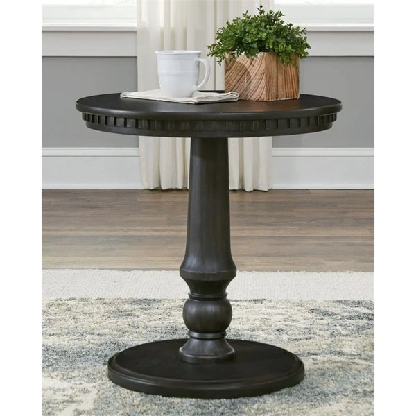 Round Wood End Table in Black