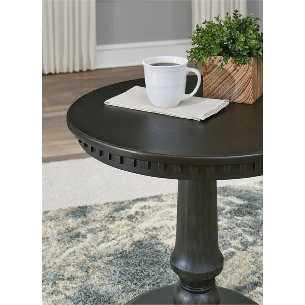 Round Wood End Table in Black