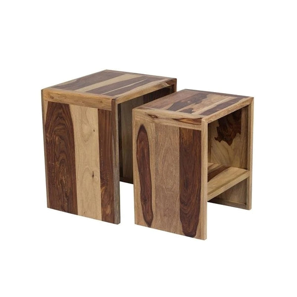 Sheesham Accents Solid Wood Set of 2 Nesting End Tables