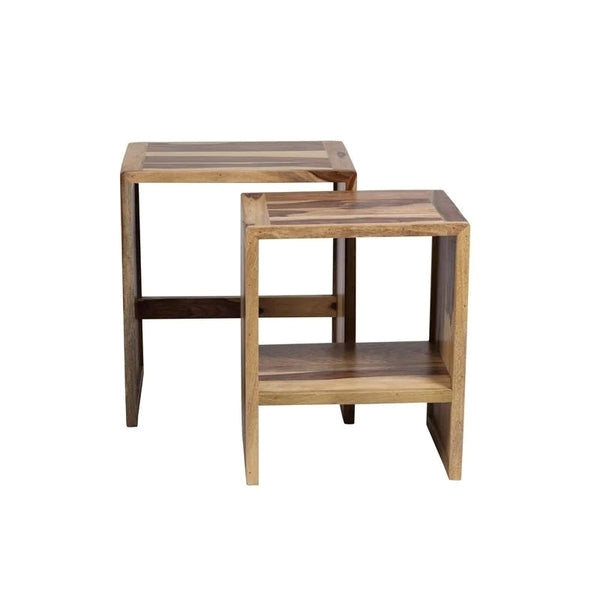 Sheesham Accents Solid Wood Set of 2 Nesting End Tables