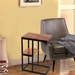 The Urban Port 12" Modern Wood Accent Table with Lower Shelf in Brown