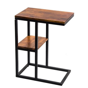 The Urban Port 12" Modern Wood Accent Table with Lower Shelf in Brown