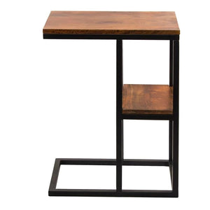 The Urban Port 12" Modern Wood Accent Table with Lower Shelf in Brown