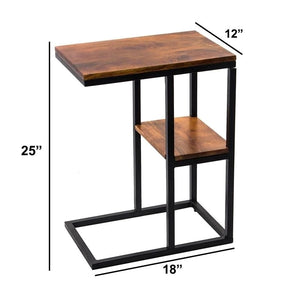 The Urban Port 12" Modern Wood Accent Table with Lower Shelf in Brown