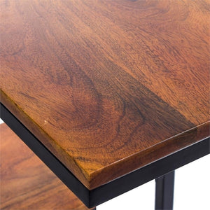 The Urban Port 12" Modern Wood Accent Table with Lower Shelf in Brown