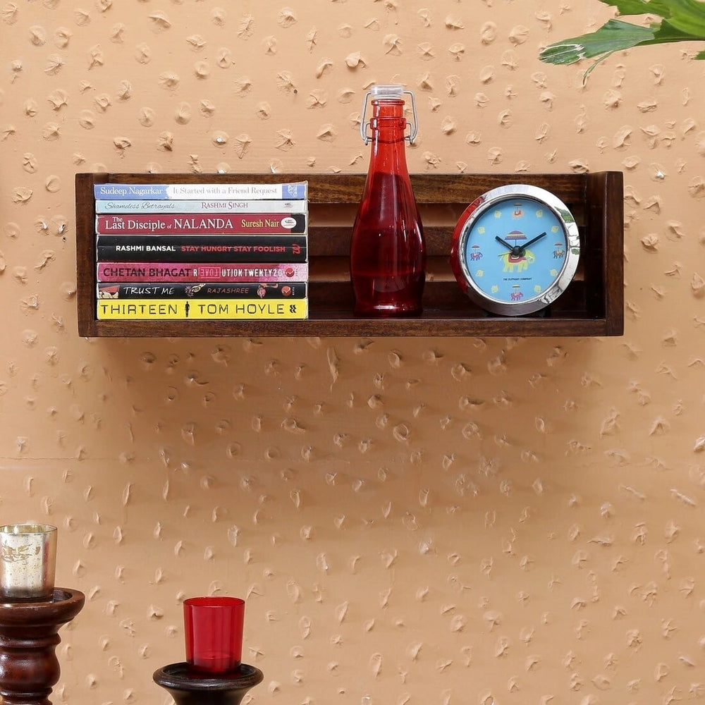 Sheesham Wood and Spindle Floating Book Shelves in Provincial Teak Finish