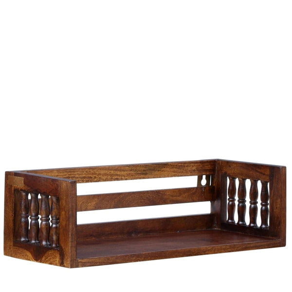 Sheesham Wood and Spindle Floating Book Shelves in Provincial Teak Finish
