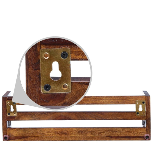 Sheesham Wood and Spindle Floating Book Shelves in Provincial Teak Finish