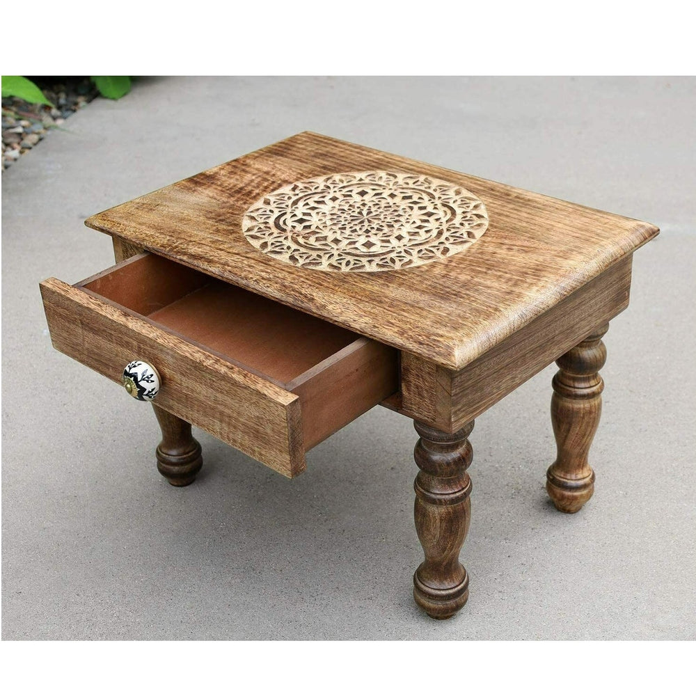 Terran Solid Wood Side Table In Rustic Teak Finish