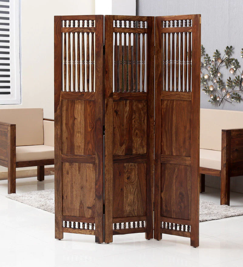 Taksh Sheesham Wood Room Divider in Natural Finish