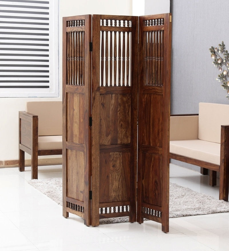 Taksh Sheesham Wood Room Divider in Natural Finish