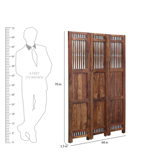 Taksh Sheesham Wood Room Divider in Natural Finish