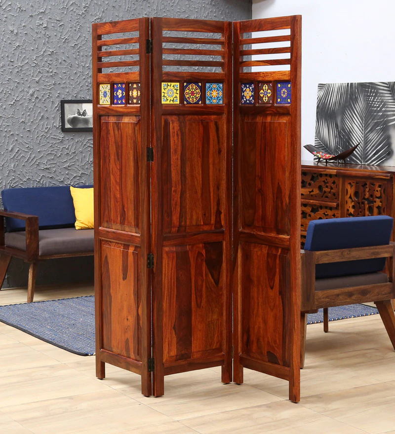 Siramika Sheesham Wood Room Divider in Natural Finish