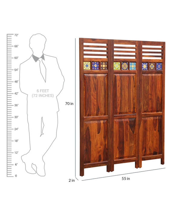 Siramika Sheesham Wood Room Divider in Natural Finish