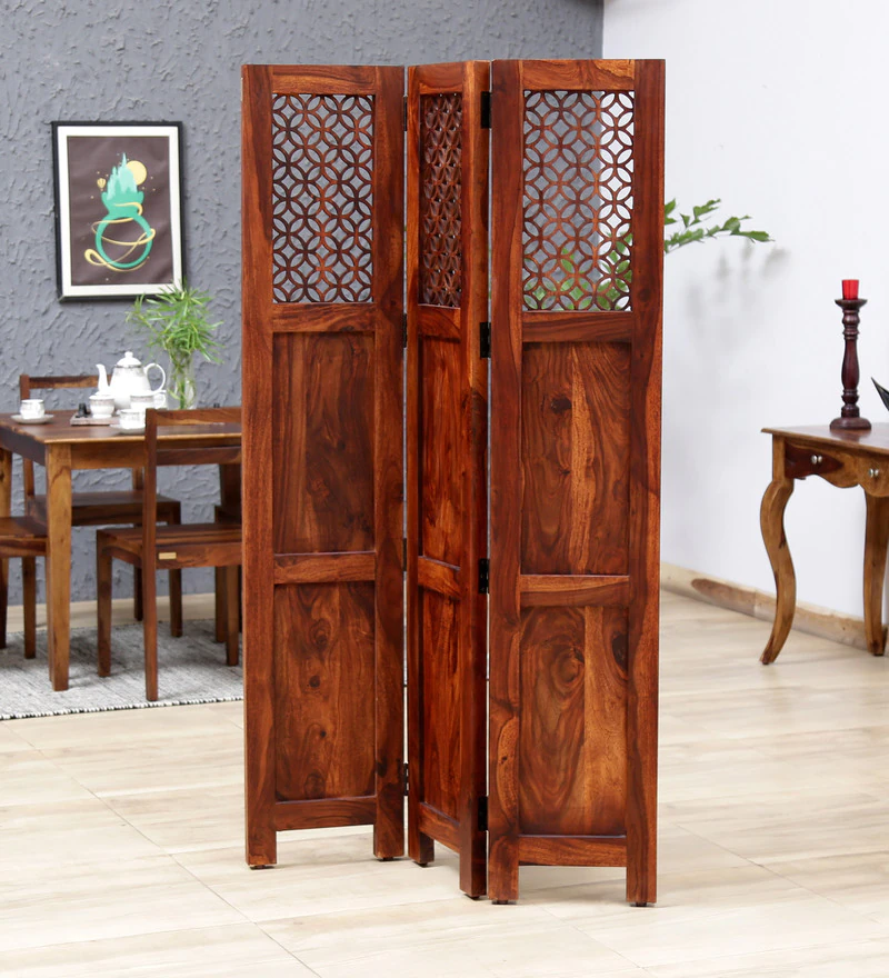 Florito Sheesham Wood Room Divider in Natural Finish