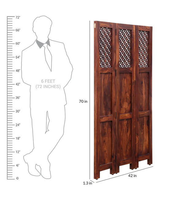 Florito Sheesham Wood Room Divider in Natural Finish