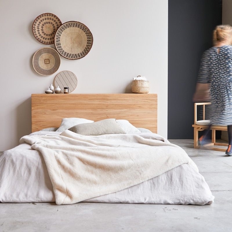 Ertie - Solid teak wood headboard with shelves