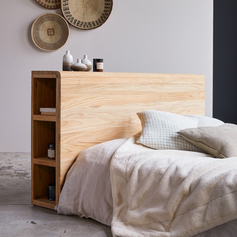 Ertie - Solid teak wood headboard with shelves
