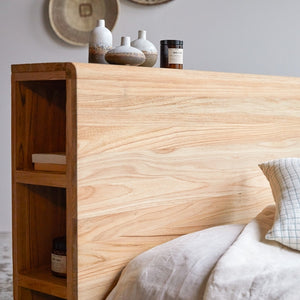 Ertie - Solid teak wood headboard with shelves