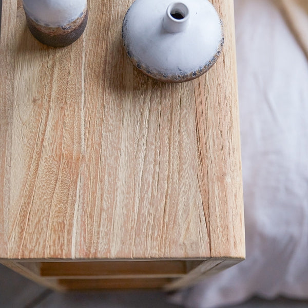 Ertie - Solid teak wood headboard with shelves
