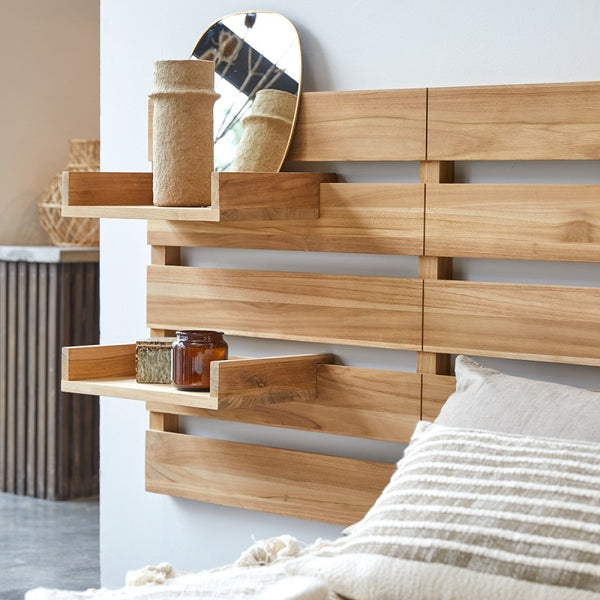 Urban - Solid teak wood headboard with shelves