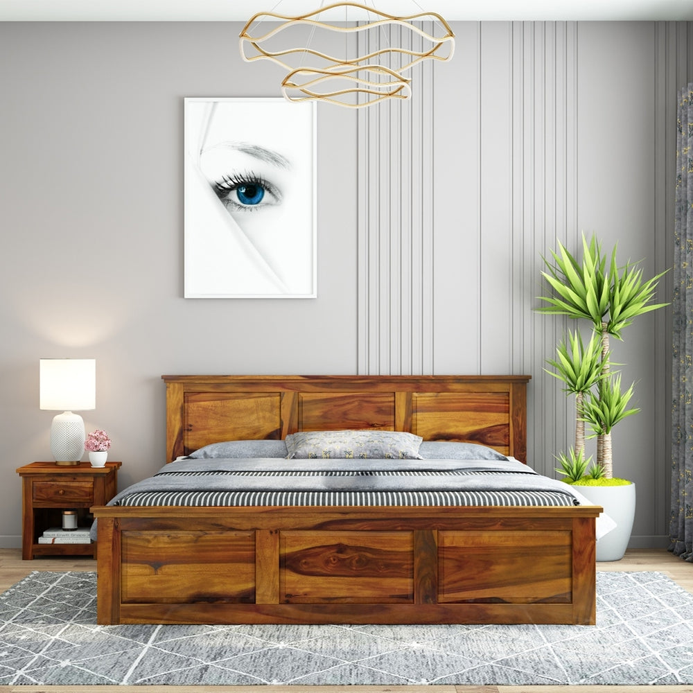 Stainfield Solid Wood King Size Box Storage Bed In Honey Oak Finish