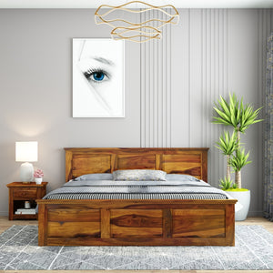 Stainfield Solid Wood King Size Box Storage Bed In Honey Oak Finish