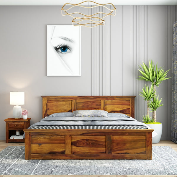 Stainfield Solid Wood King Size Box Storage Bed In Honey Oak Finish