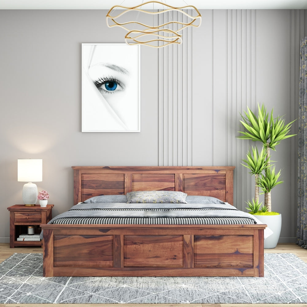 Stainfield Solid Wood King Size Box Storage Bed In Teak Finish
