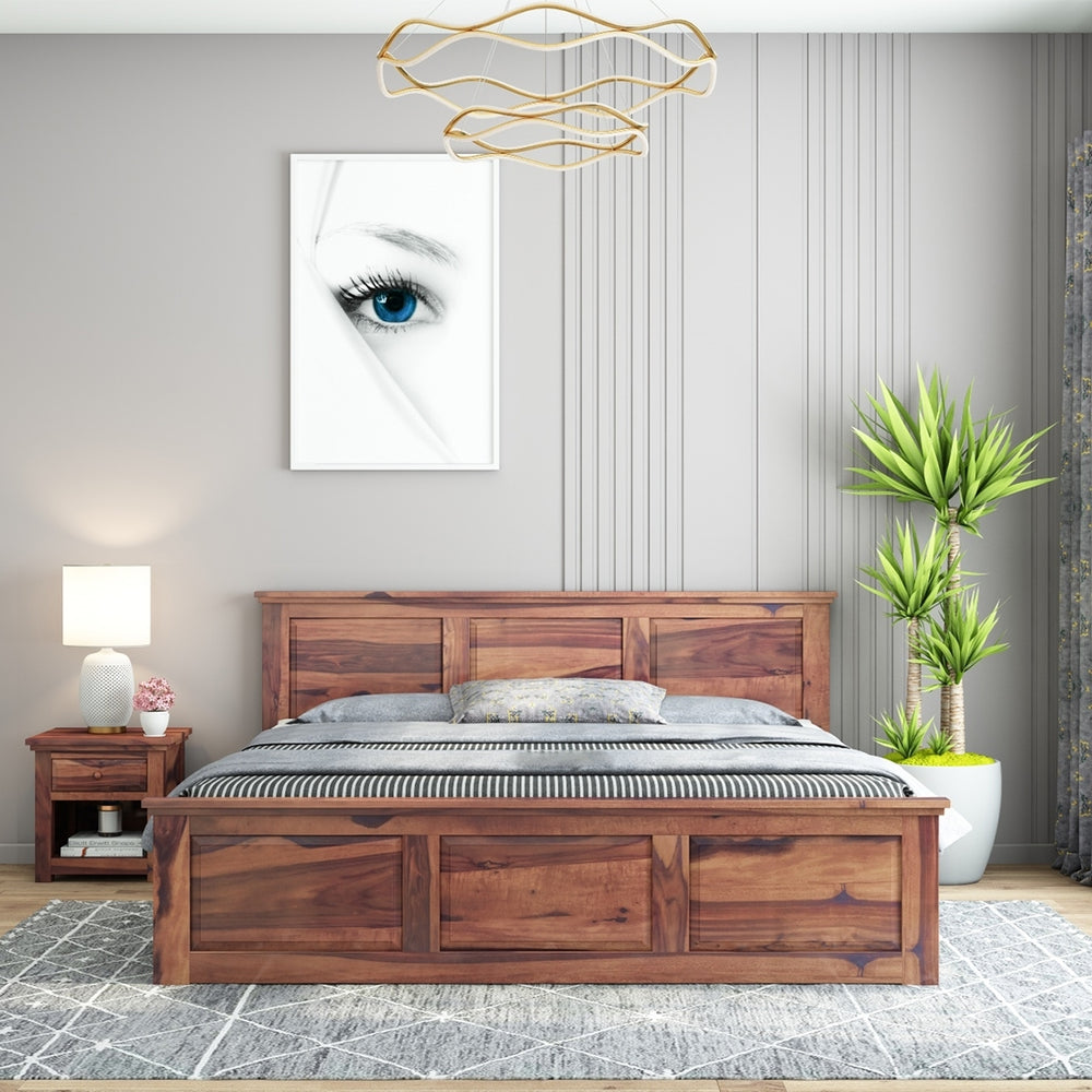 Stainfield Solid Wood Queen Size Box Storage Bed In Teak Finish
