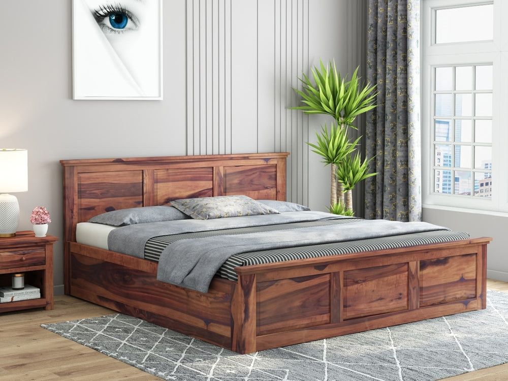 Stainfield Solid Wood Queen Size Box Storage Bed In Teak Finish