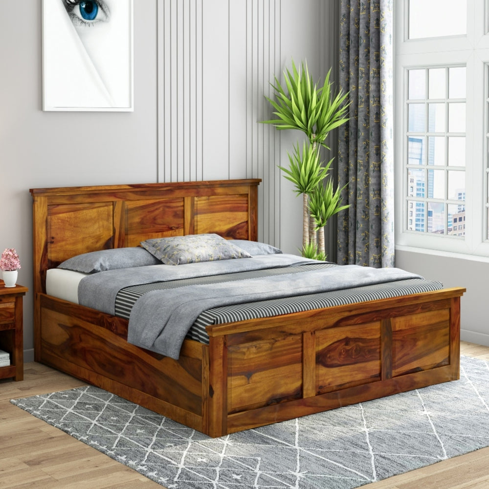 Stainfield Solid Wood King Size Box Storage Bed In Honey Oak Finish